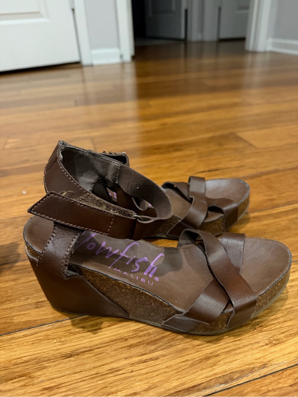 Blowfish Brown Leather-Look Wedge Sandals with Ankle Strap